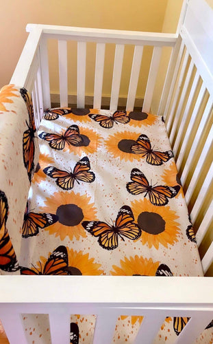 Crib sheet  butterfly sunflower