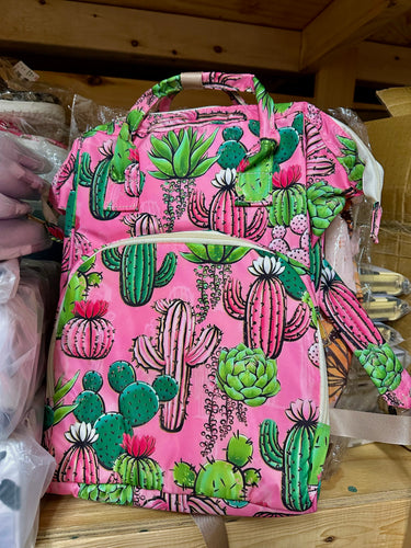 Pink cactus diaper bag