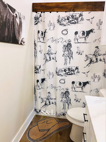 White Western cowboy shower curtain