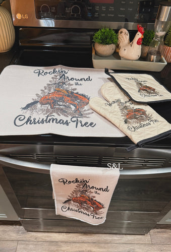 Christmas kitchen sets (drying mat, towel & oven mitt set)