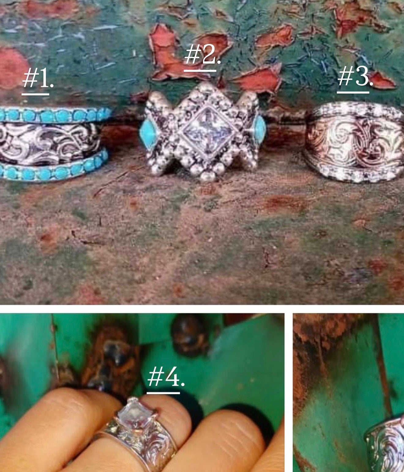 Western faux turquoise rings (early May)
