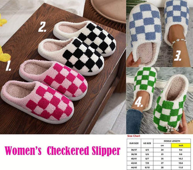 Checkered fuzzy slippers (preorder will arrive the end of July)